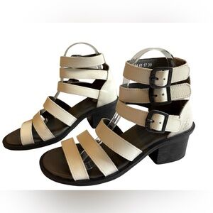FLY London Ceda Leather Multi Strap Heeled Sandals White Size 39 / 8 / 8.5